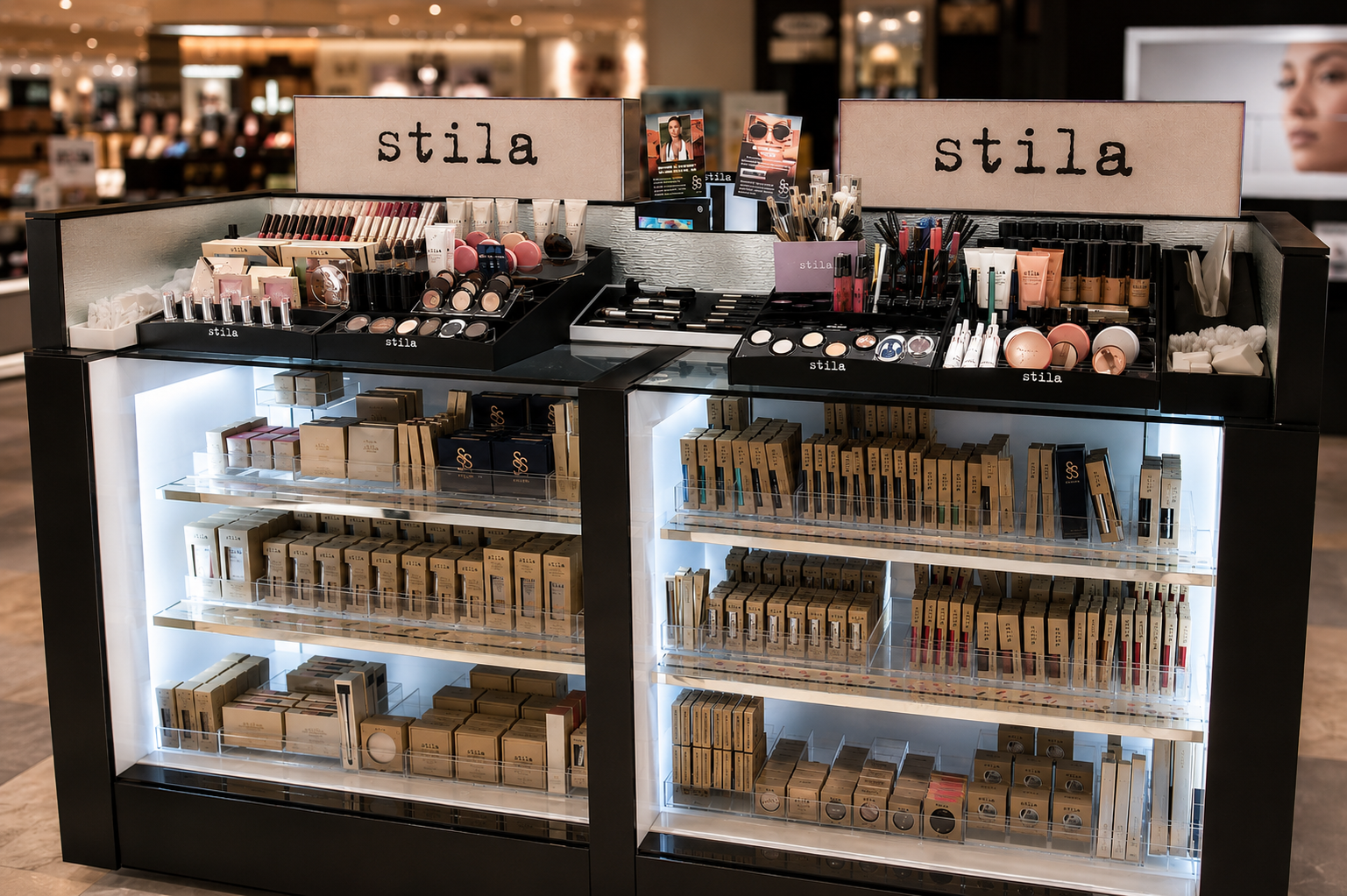 Custom in-store cosmetics retail counter display