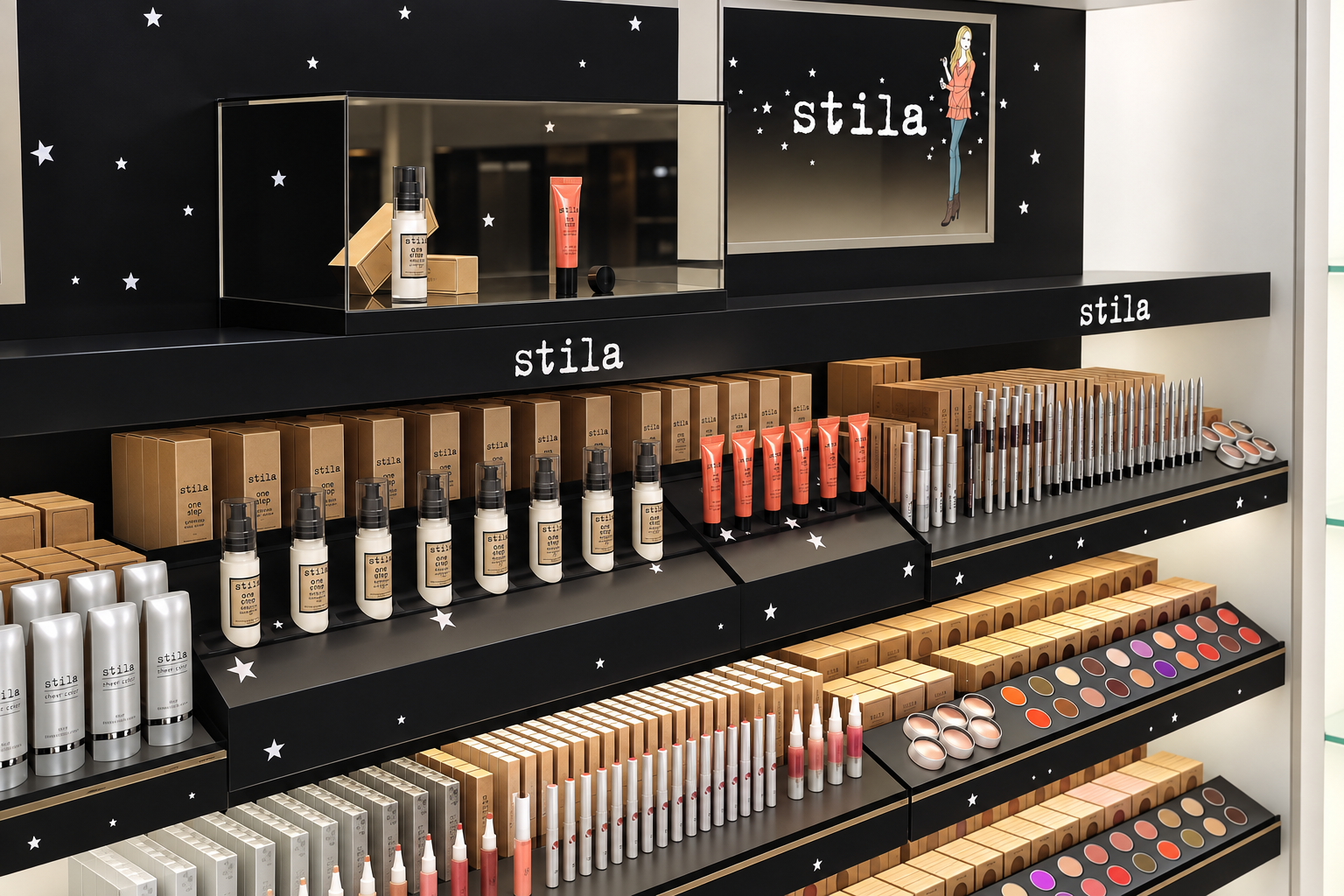 Stila cosmetics retail wall fixture