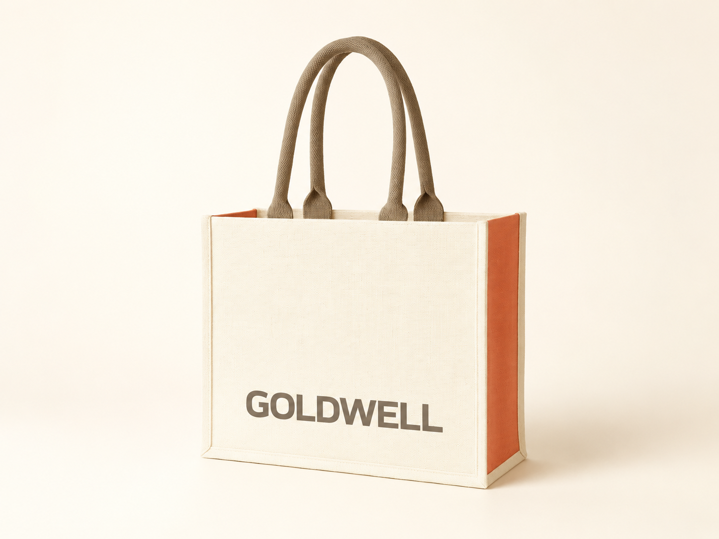 Goldwell jute tote with coral trim